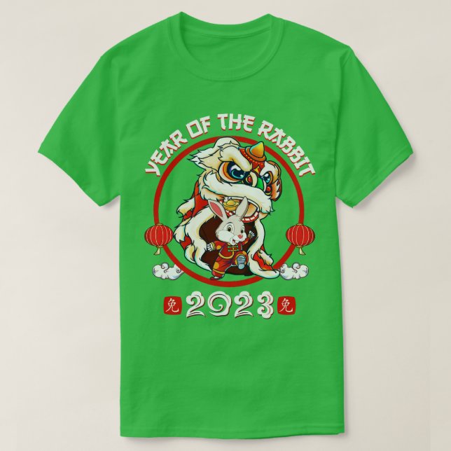 Camiseta Ano Do Rabbit Chinês Ano Novo 2023 Lion Danc (Frente do Design)