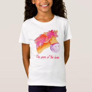 Camiseta Ano do t-shirt das meninas do rosa do cavalo