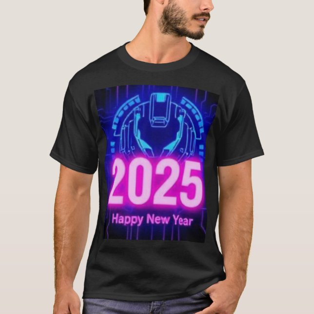 Camiseta Ano Novo 2025 t designs Cyberpunk Tema (Frente)