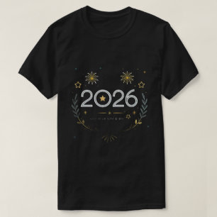 Camiseta Ano Novo 2026 Fogos de Artifício Dourados “Ano Nov