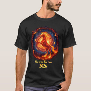 Camiseta Ano Novo Cavalo de Fogo Lunar Celeste Chinês