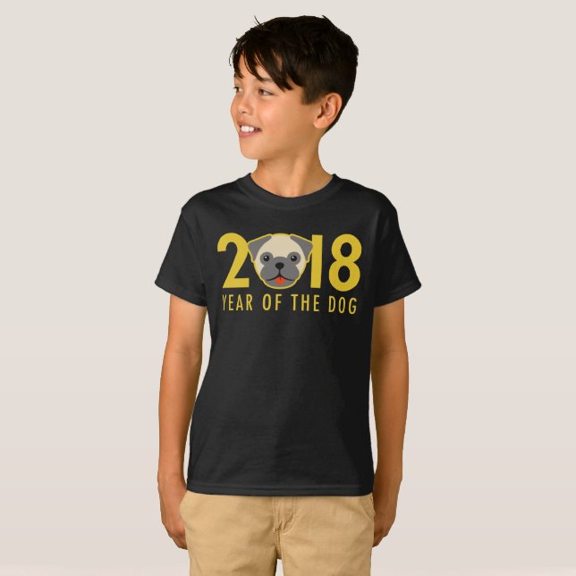 Camiseta Ano novo chinês 2018 anos do Pug do cão (Frente Completa)