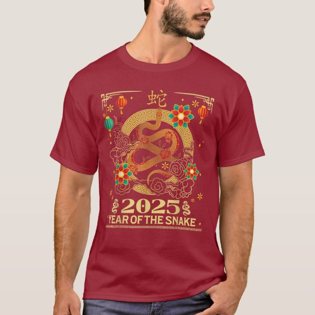 Camiseta Ano Novo Chinês 2025 Ano Zodíaco de Cobra (Frente)