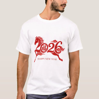Camiseta Ano Novo Chinês 2026 Ano do Cavalo Gráfico Vermelh