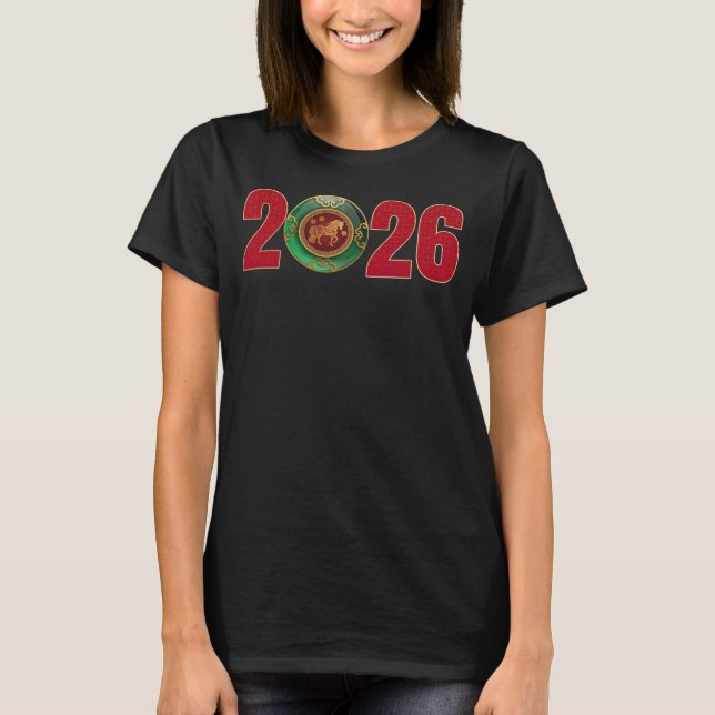 Camiseta Ano Novo Chinês de Jade 2026 do Cavalo (Frente)