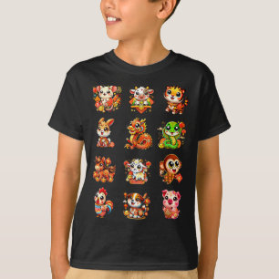 Camiseta Ano Novo Chinês Fofo 12 Signos do Zodíaco Lunar