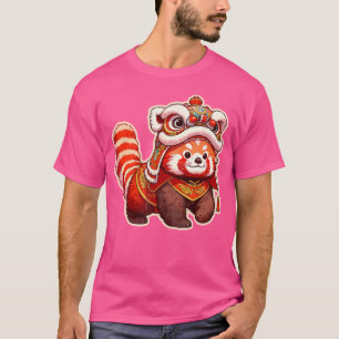 Camiseta Ano Novo Chinês Panda Vermelho Dança do Leão Ano N