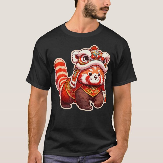 Camiseta Ano Novo chinês Red Panda Lion Dance Lunar Nova Y (Frente)