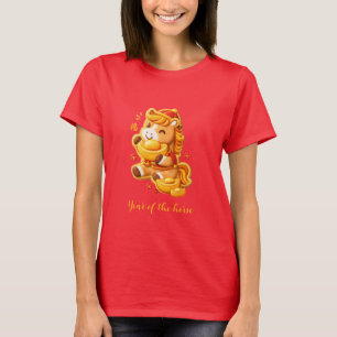 Camiseta Ano Novo Lunar Cavalo: Cavalo de Ouro Sortudo