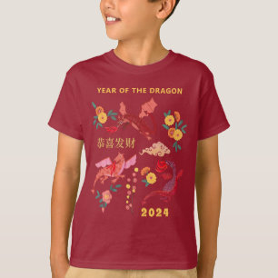 Camiseta Ano Novo Lunar Chinês do Dragão Vermelho