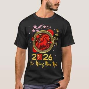 Camiseta Ano Novo Lunar Chinês Tet 2026 Cavalo Vietnamita