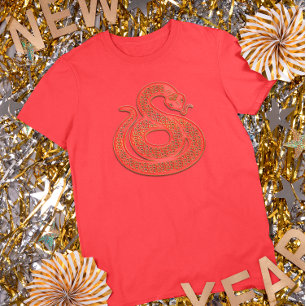 Camiseta Ano Novo Lunar Serpente Zodíaco Chinês Dourado Ver