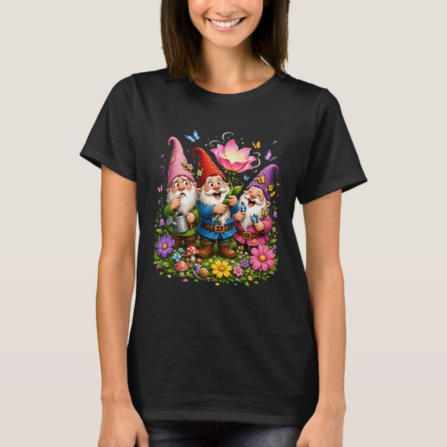Camiseta Anões de Jardim Flores da Primavera Cogumelo Mágic (Frente)
