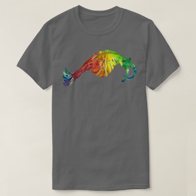 Camiseta Anomalocarro Fóssil por Aquarela no Arco-Íris (Frente do Design)