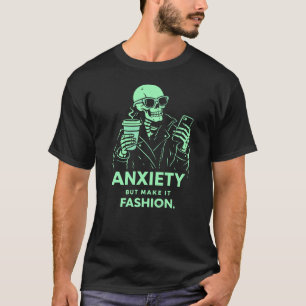 Camiseta Ansiedade Mas Faça Moda Esqueleto Sombrio Moderno