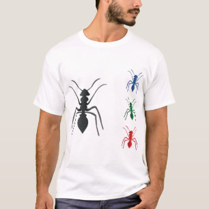 Camiseta Ant Silhouettes Insetos Azul Preto Verde e Vermelh