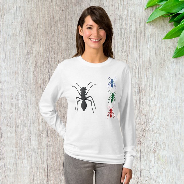 Camiseta Ant Silhouettes Insetos Azul Preto Verde e Vermelh (Criador carregado)