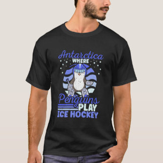 Camiseta Antártida Onde os Pinguins Jogam Hóquei no Gelo
