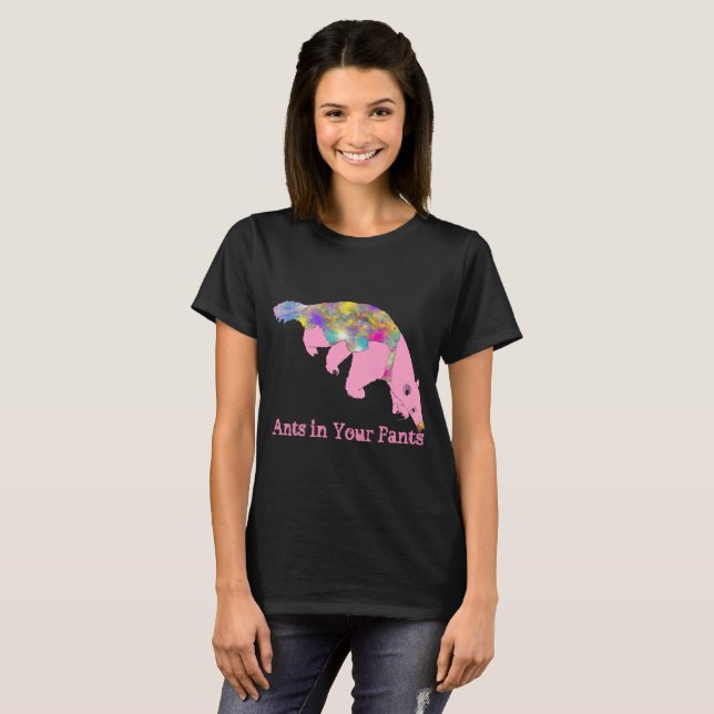 Camiseta Anteater Funky Psychedelic Pink Engraçado Slogan (Frente Completa)