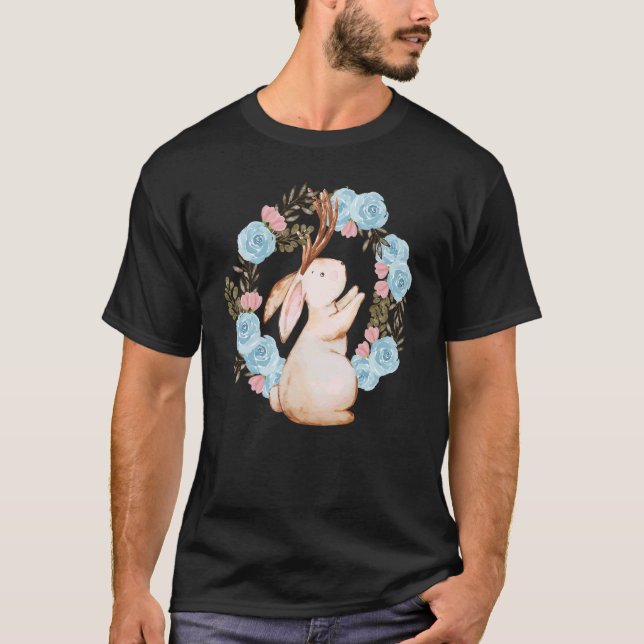 Camiseta Antelabbit Com Flores Diversão De Coelho Cortado G (Frente)