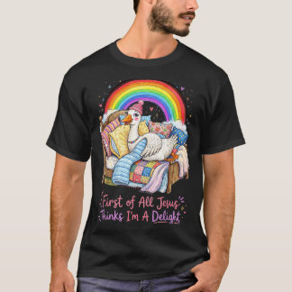 Camiseta Antes de Mais Nada Jesus Acha Que Sou Um Ganso Div