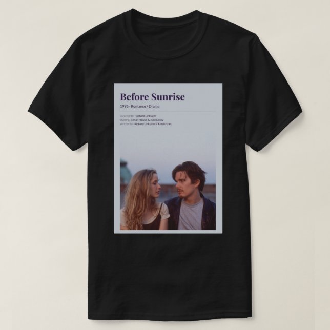 Camiseta Antes do Sunrise (1995) Richard Linklater Movie (Frente do Design)