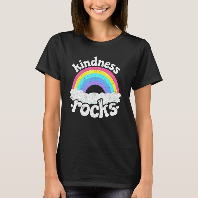 Camiseta Anti Bullying Hippie Retro Teacher Rainbow Kindnes (Frente)