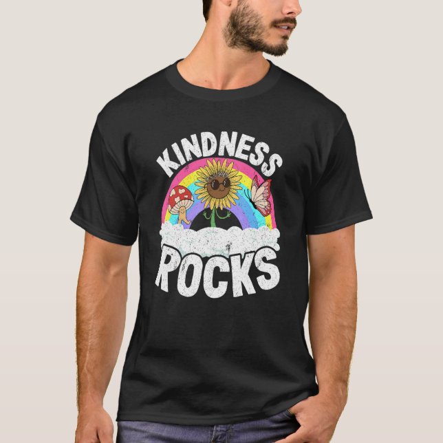 Camiseta Anti Bullying Hippie Retro Teacher Rainbow Kindnes (Frente)