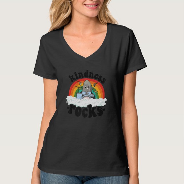 Camiseta Anti Bullying Rainbow Retro Music Teacher Kindness (Frente)