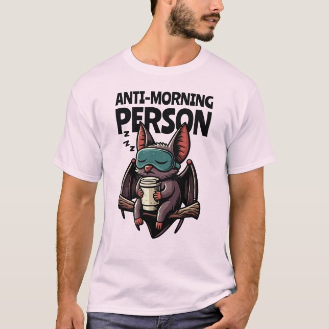 Camiseta Anti-Morning Person – Bat with Sleep Mask (Frente)