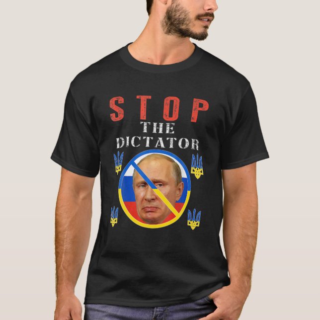 Camiseta Anti-Putin, Stop Putin, Orgulho da Ucrânia, Bandei (Frente)