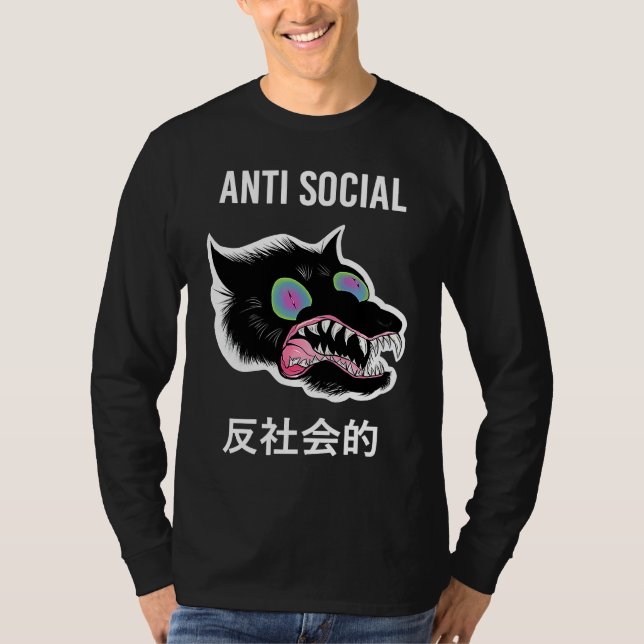Camiseta Anti Social Japanese Text Aesthetic Vaporwave (Frente)