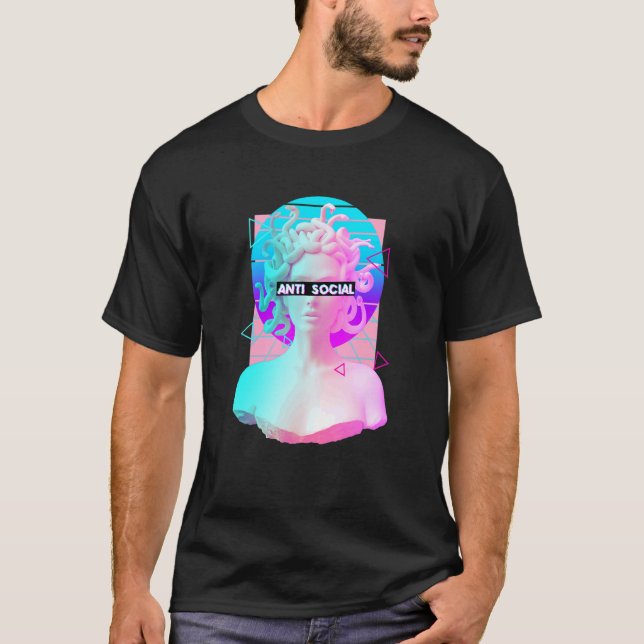 Camiseta Anti Social Retro Vaporwave Medusa Estátua Grega M (Frente)