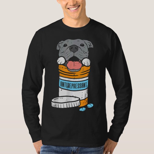 Camiseta Antidepressivo Cão Engraçado Pitbull (Frente)