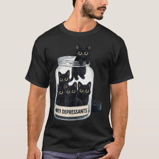 Camiseta Antidepressivos Gatinhos Pretos Fofos Em