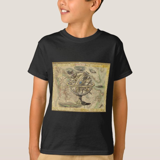 Camiseta Antiga América Britânica Explora o Mapa de Bens Po (Frente)