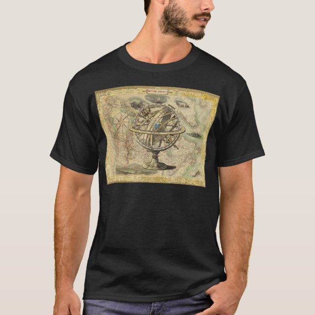 Camiseta Antiga América Britânica Explora o Mapa de Bens Po (Frente)