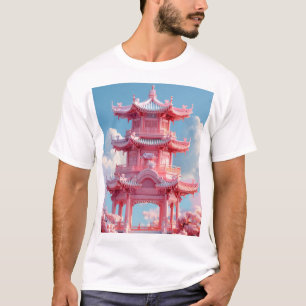 Camiseta Antiga arquitetura chinesa Kawaii Cartoon T-Shir