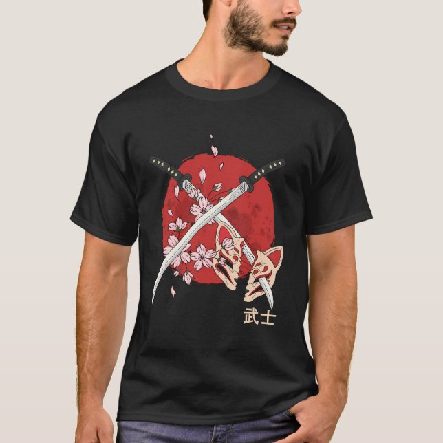Camiseta Antiga cerejeira japonesa Flor Samurai Katana Swo (Frente)