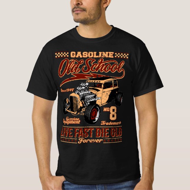 Camiseta Antiga Escola Rockabilly Hot Rod (Frente)