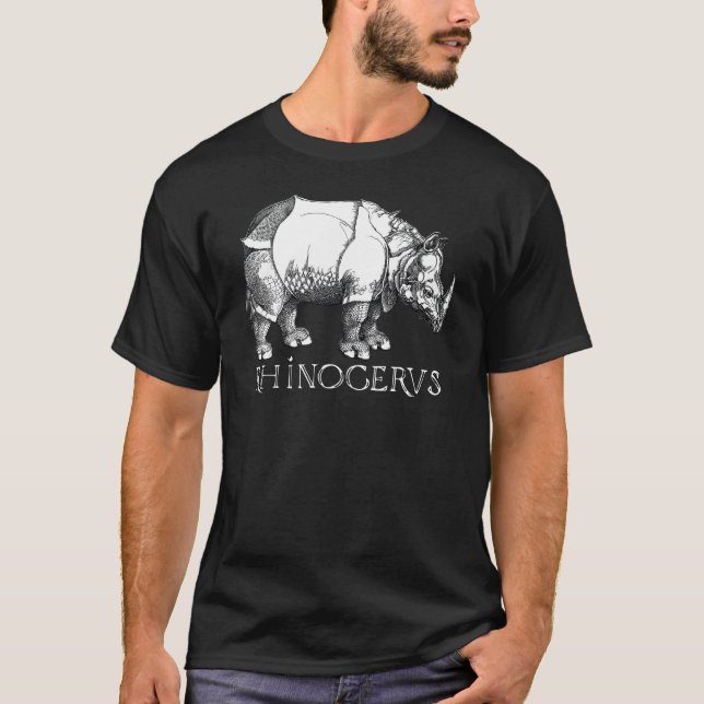 Camiseta Antiga Impressão Rhinoceros Albrecht Durer (Frente)