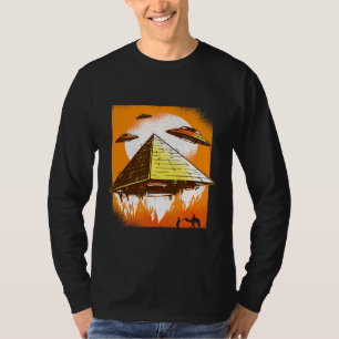 Camiseta Antiga Pirâmide Voadora Egito Ufo Conspiração Illu