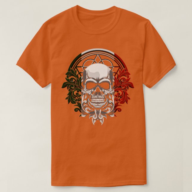 Camiseta Antigo Aztec Rei Crânio Mexicano (Frente do Design)