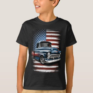 Camiseta Antigo Caminhão-Americano Bandeira 4 De Julho Patr