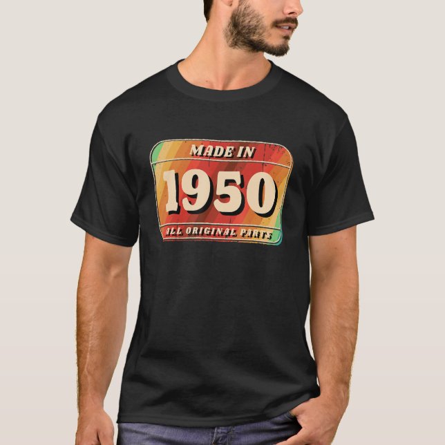 Camiseta Antigo Feito Em 1950 Peças Originais Placa de Lice (Frente)