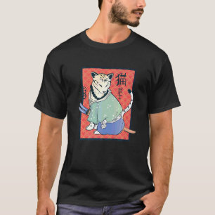 Camiseta Antigo Gato Japonês Samurai Vintage Clássico Ninj