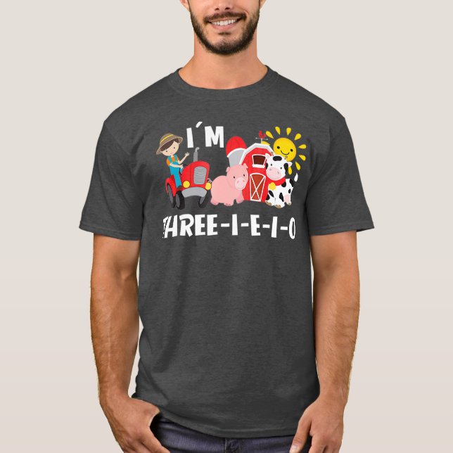 Camiseta Antigo MacDonald Im Três Aniversário EIO 3 Anos (Frente)