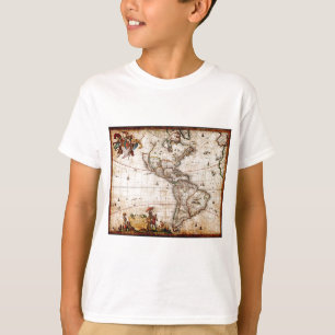 Camiseta Antigo mapa antigo da América do Norte e do Sul