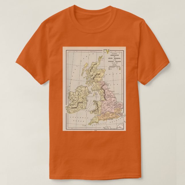Camiseta Antigo Mapa das Ilhas Britânicas AngloSaxon 1901 V (Frente do Design)