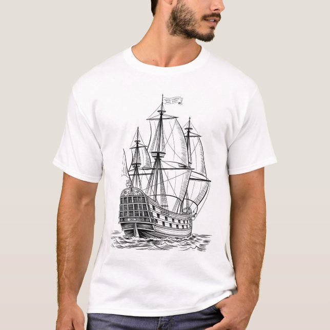 Camiseta Antigo navio pirata (Frente)